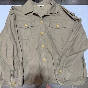 LaLavon Tencel Blend Olive Military Shirt Jacket. Size Large